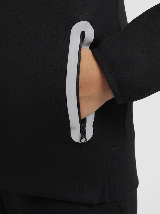 Fleece Kinder-Sweatshirt Strickjacke mit Kapuze und Taschen Schwarz Sportswear Tech
