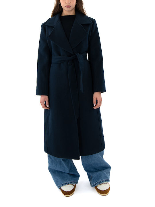 Moutaki Women's Long Coat with Belt Blue (navy)