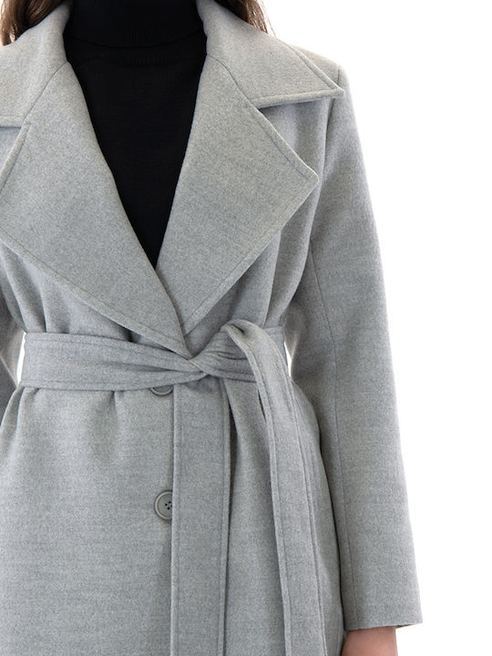Women's Gray Coat with Belt