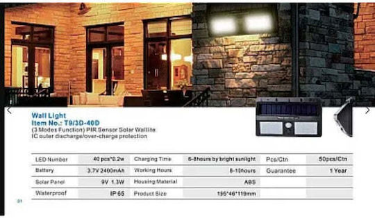 Ηλιακός Λαμπτήρας Xf 6029 2 X 20 Led Αισθητήρα Κίνησης Φωτός