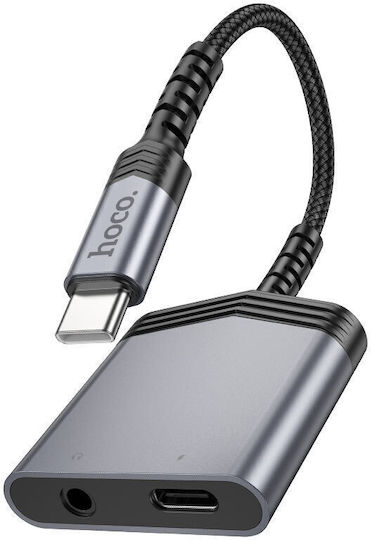 Hoco Aux 2in1 Конвертор USB-C мъжки към 3.5mm женски Сив 1бр