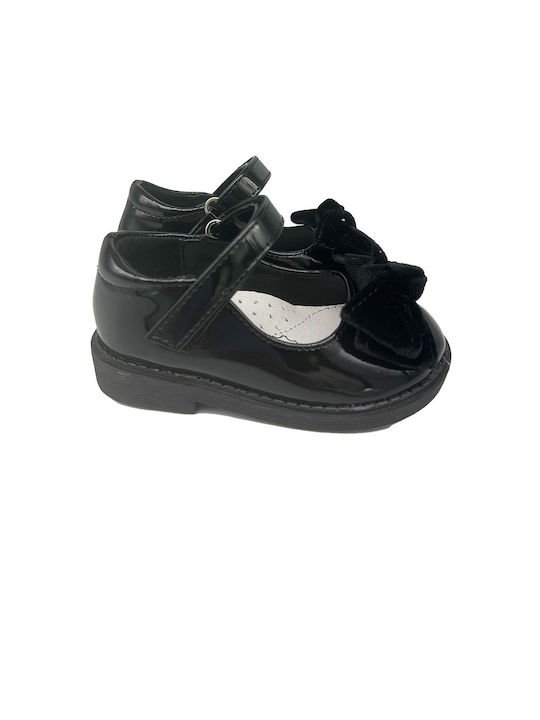 Adam's Shoes Kids Leather Ballerinas with Hoop & Loop Closure Black