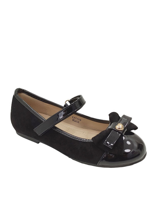 Kids Anatomic Suede Ballerinas with Hoop & Loop Closure Black
