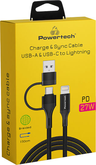 Powertech Braided USB-C to Lightning Cable 27W Μαύρο 1.5m (PTR-0159)