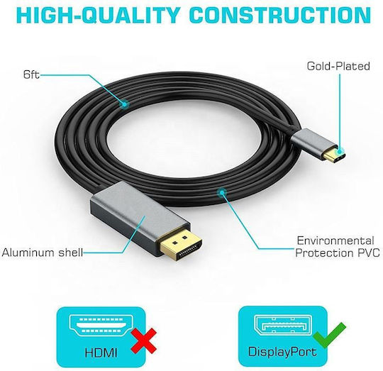ATC Video Cable USB-C male - DisplayPort 1.8m 02.002.0024