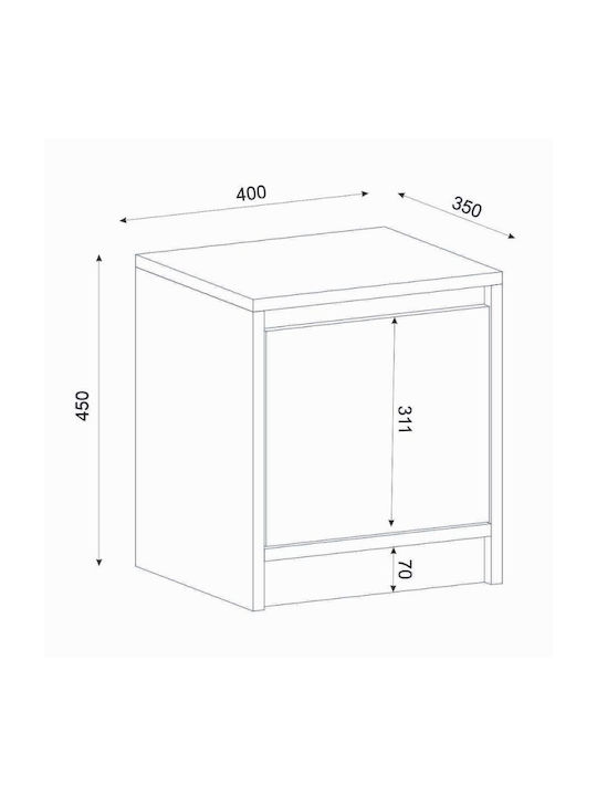 Κομοδίνο Conve Ξύλινο Λευκό 40x35x45cm