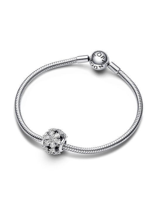 Pandora Halskette mit Design Blume aus Silber mit Zirkon