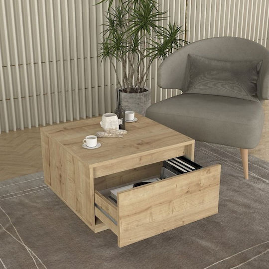 Квадратно Централно Кафе Масичка Pura Дървена с Чекмеджета Sapphire Oak Ш60xД60xВ40см