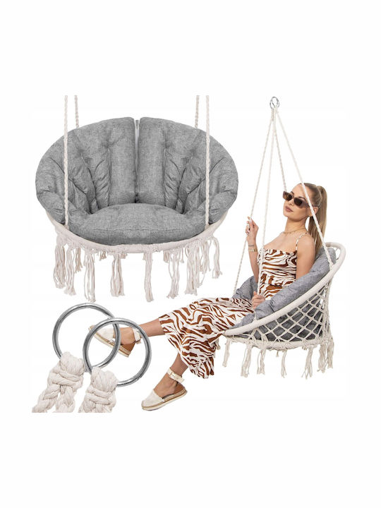 Leagăn suspendat fotoliu cu pernă material textil Bej Rezistență până la 150kg L100xL100xH120cm