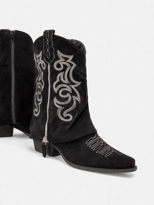 Ghete dama de catifea cowboy negru X25-340-C-480-MAUR