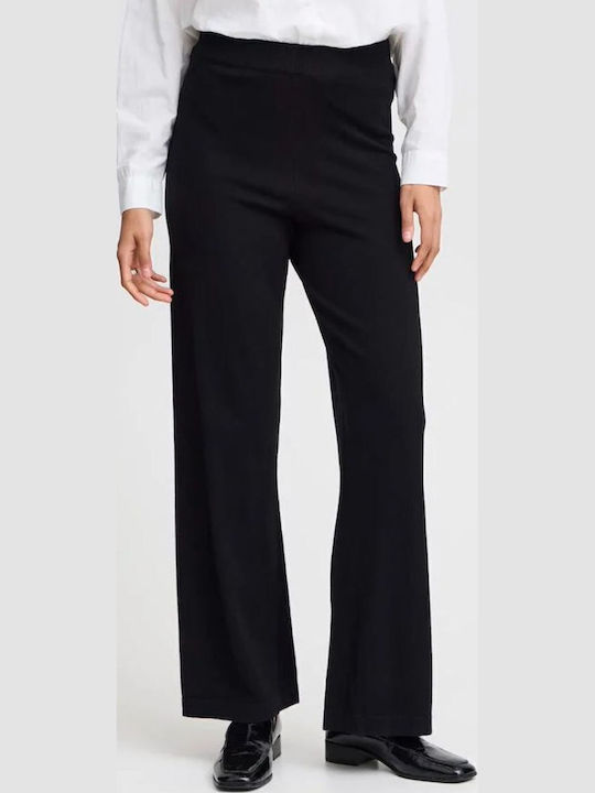 Women's High-waisted Fabric Trousers Regular Fit Black
