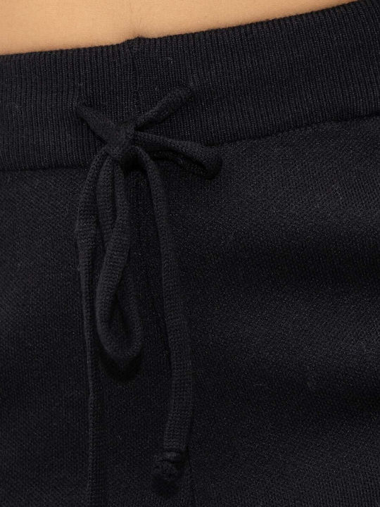 Damen Stoff Hose mit Gummizug Black
