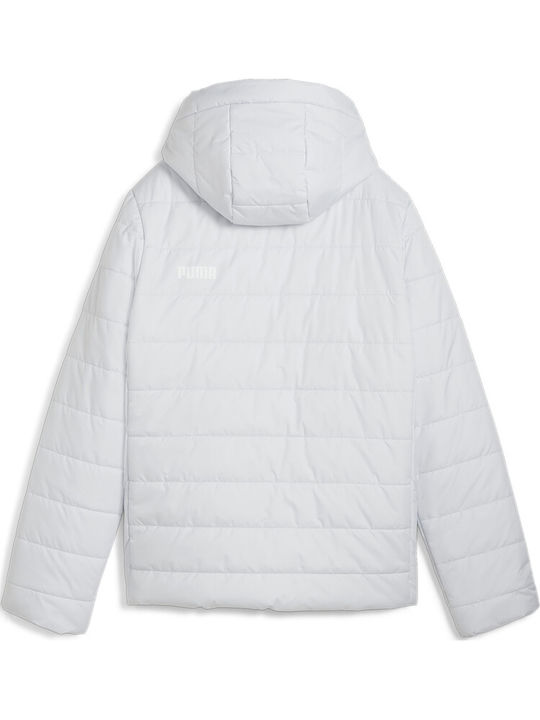 Women's Short Puffer Jacket for Winter with Hood White