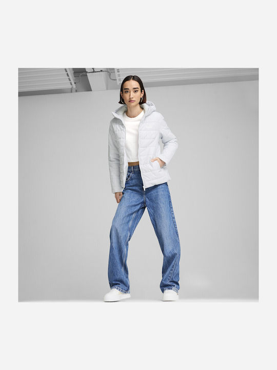 Women's Short Puffer Jacket for Winter with Hood White