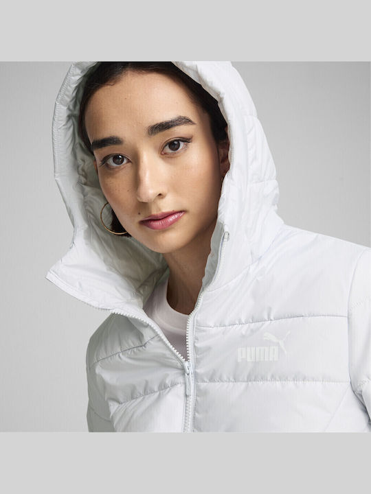 Women's Short Puffer Jacket for Winter with Hood White