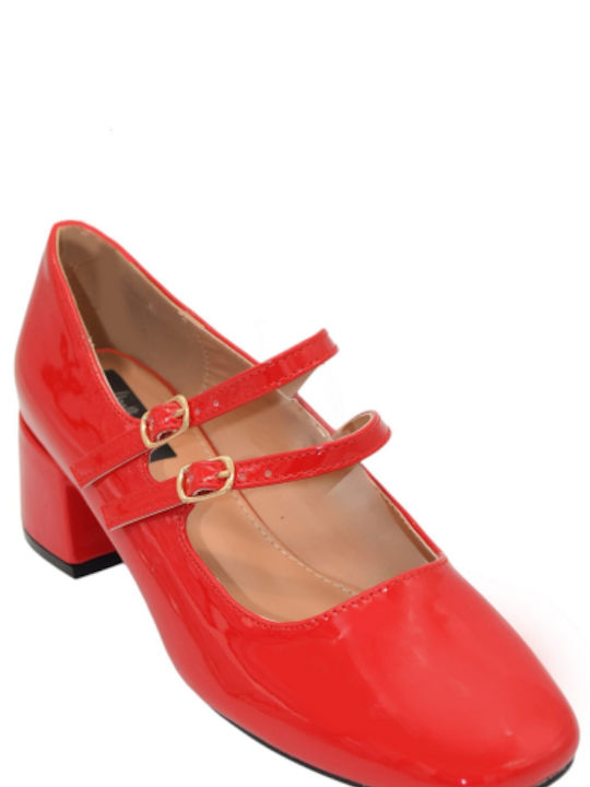 Morena Spain Patent Leather Red Low Heels with Strap