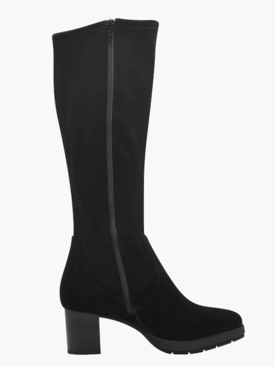 Jana Suede Medium Heel Women's Boots with Zipper Black