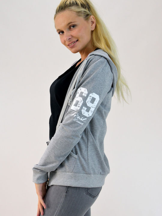 Long Women's Sweatshirt Jacket Hooded Gray