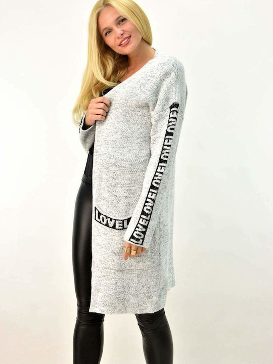 Knitted Cardigan with Sleeve Print Grey 3573