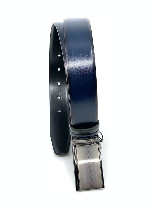 Men's Belt Leather Double Sided Black 2021-A ΜΑΥΡΟ ΜΠΛΕ