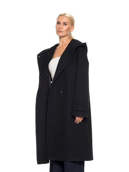 Splendid Women's Long Coat with Hood Black