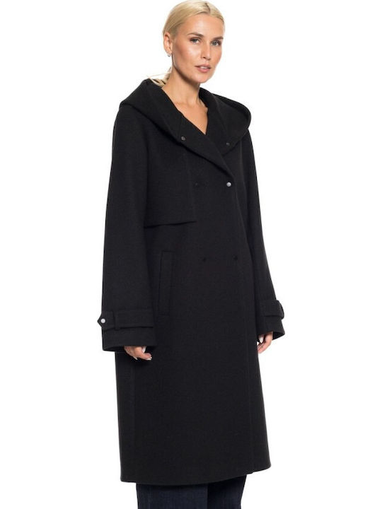 Women's Black Coat with Hood