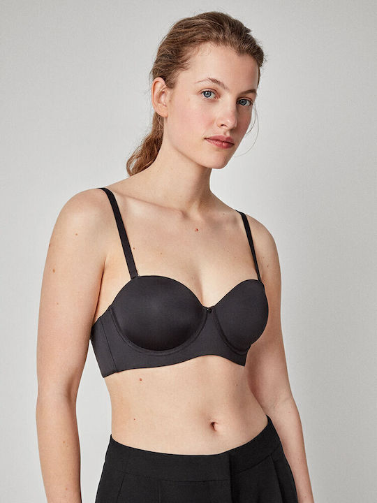 Μαύρο Strapless Σουτιέν με Ελαφριά Ενίσχυση & Μπανέλες