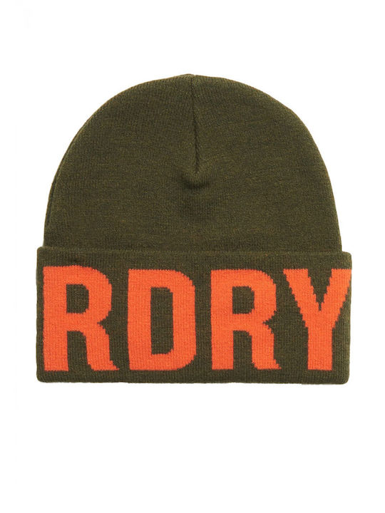 Superdry Beanie Unisex Beanie Knitted in Khaki color