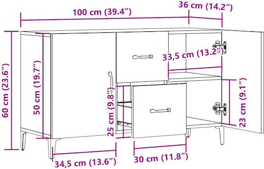 Μπουφές Ξύλινος με Συρτάρια Καφέ 100x36x60cm
