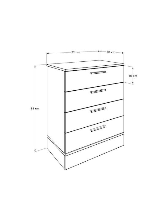 Comoda pentru Dormitor Base cu 4 sertare Oak - White 72x40x88buc