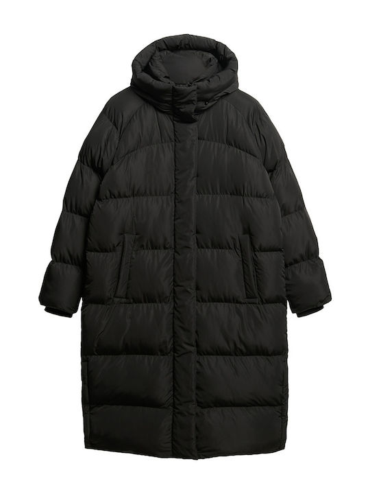 Lang Damen Puffer Jacke für Winter Black
