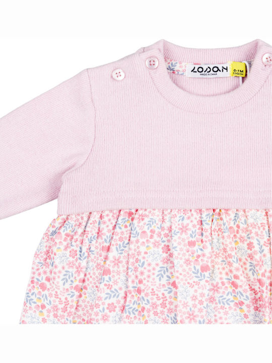 Kinderkleid Langärmelig Blumen Set aus 2 mit Strumpfhose Rosa