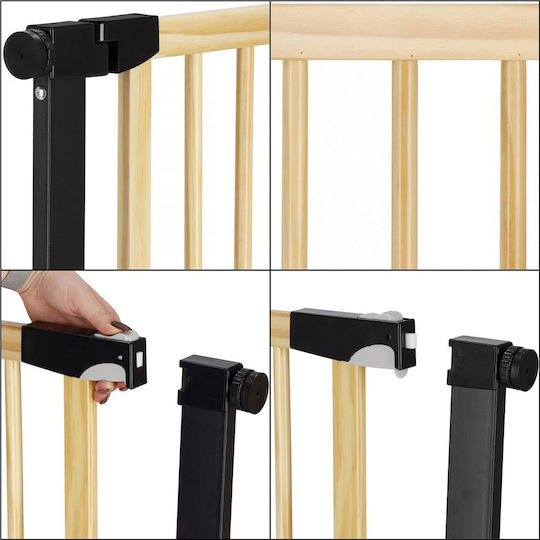 Safety Gate Stairs Adjustable Wooden Steel Frame 75-82cm Black Brown