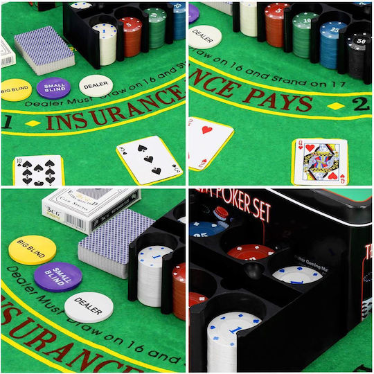 Complex Poker Set 200 Chips Green Mat 2 Decks Cards In Metal Case