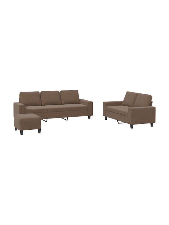 Living Room Furniture Set 2-Seater & 2-Seater & Stool Brown
