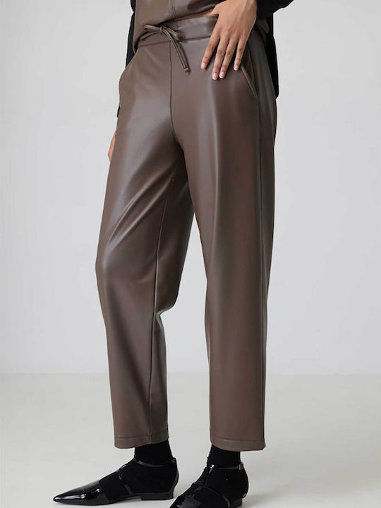 Sarah Lawrence Women's Leather Trousers with Elastic coffee