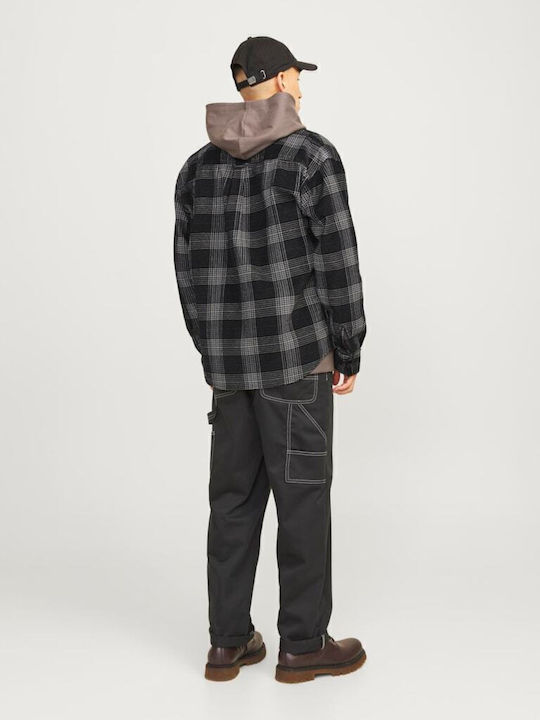 Μακρυμάνικo Κοτλέ Overshirt σε Φαρδιά Γραμμή Καρό Μαύρο