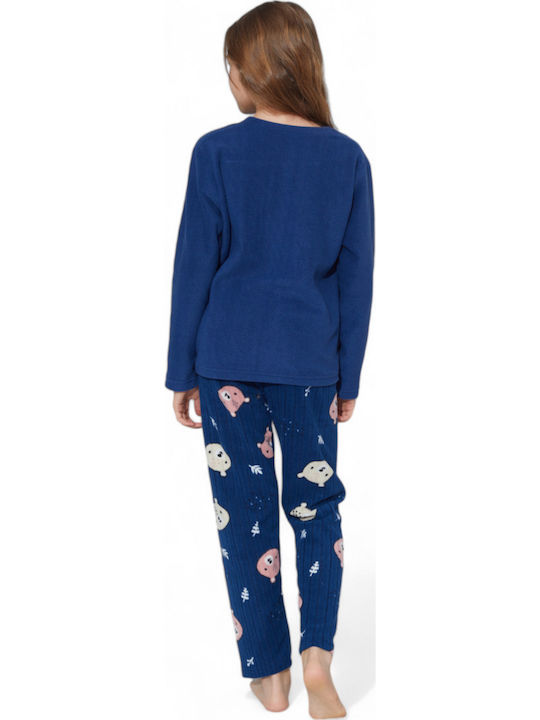 Sexen Kinder Schlafanzug Winterlich Fleece Blue