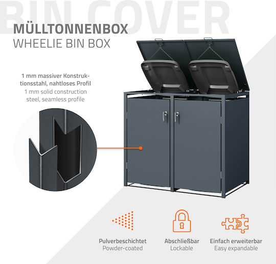 Mülltonnenbox für 2 Tonnen bis zu 240 Liter Anthrazit Stahl Ml Design
