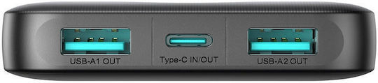 Joyroom JR-PBF12 Power Bank 10000mAh 12W with 2 USB-A Ports and USB-C Port Black