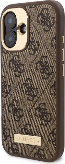 Guess Logo Plate MagSafe Back Cover Plastic / Leather / Synthetic Leather Brown (iPhone 16 Plus)