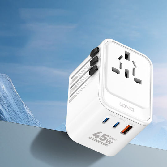 Universal Travel Adapter Gan 45w 2xusb-c Usb-a