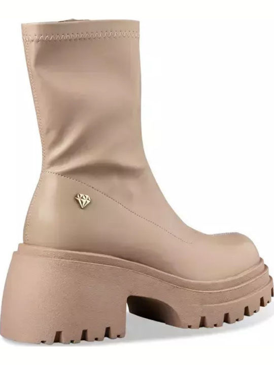 Leder Stiefeletten Damen Beige