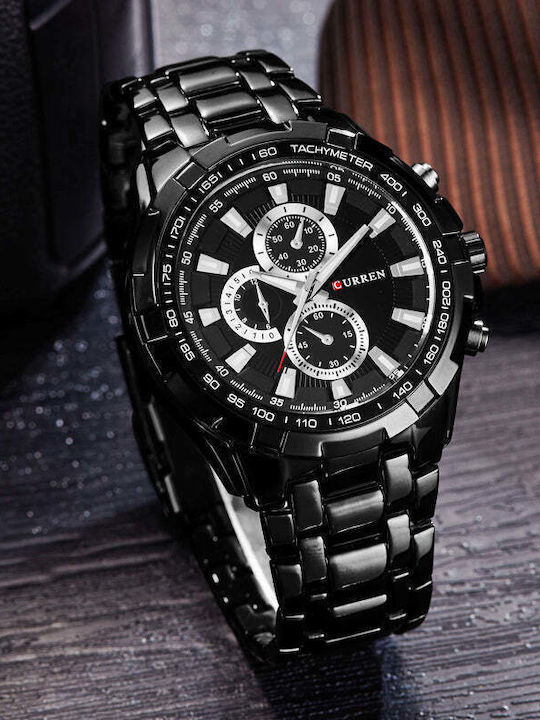 Curren Ανδρικό Ρολόι 46mm Μπαταρίας με Μαύρο Μεταλλικό Μπρασελέ