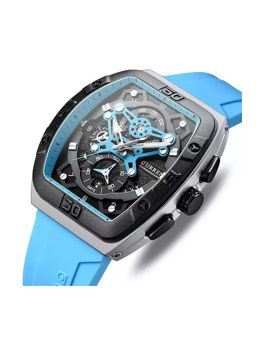 Curren Uhr Chronograph Batterie mit Kautschukarmband Light Blue