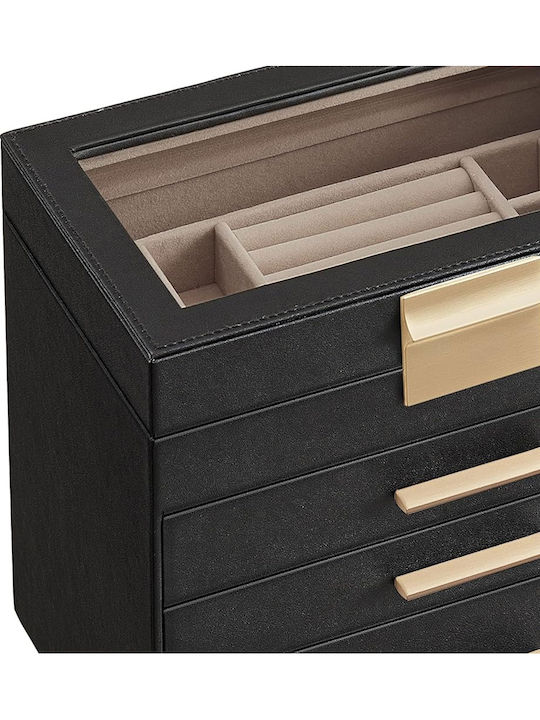 Songmics Wooden Jewellery Box with Drawer Black 25.1x15.3x21.5cm