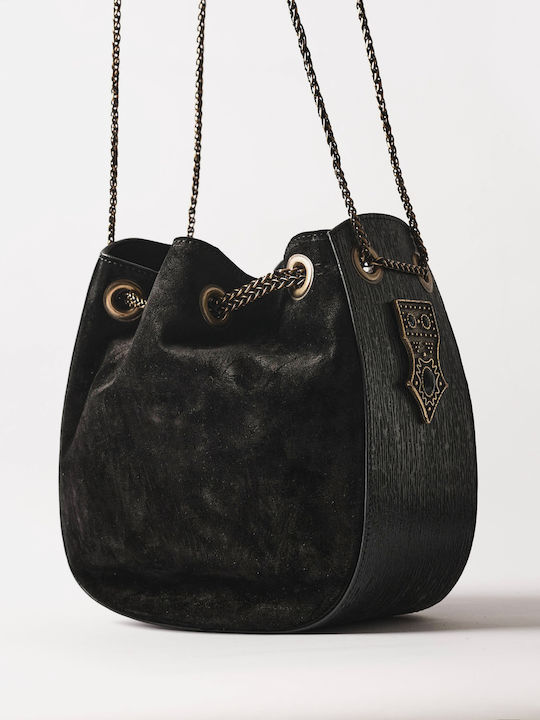 Round Love Leather Women's Shoulder and Crossbody Bag Suede Black 24.E.002-37
