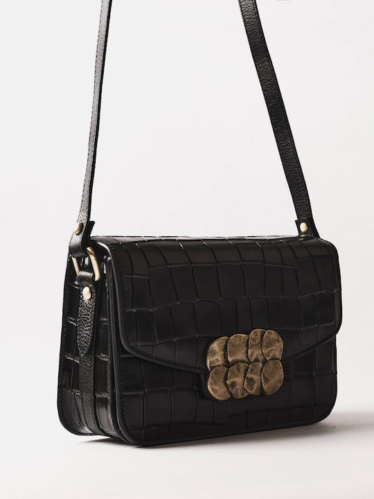 Be Chic Leder Damen Schulter Crossbody Croco Schwarze 24.E.002-35