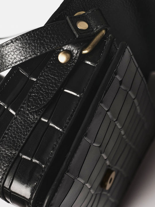 Be Chic Leder Damen Schulter Crossbody Croco Schwarze 24.E.002-35
