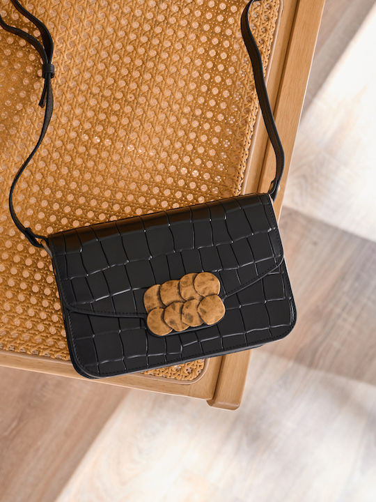 Be Chic Leder Damen Schulter Crossbody Croco Schwarze 24.E.002-35